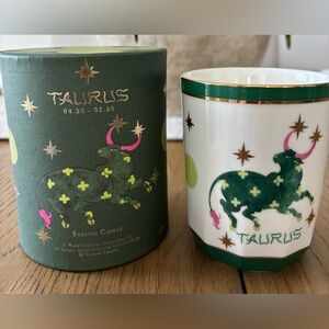 Anthropologie Taurus Candle with Green and Gold Design